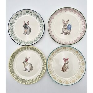 Set of 4 Ceramic Dressed EASTER Bunny Rabbit‎ Salad Side Dessert Plates 8.5"